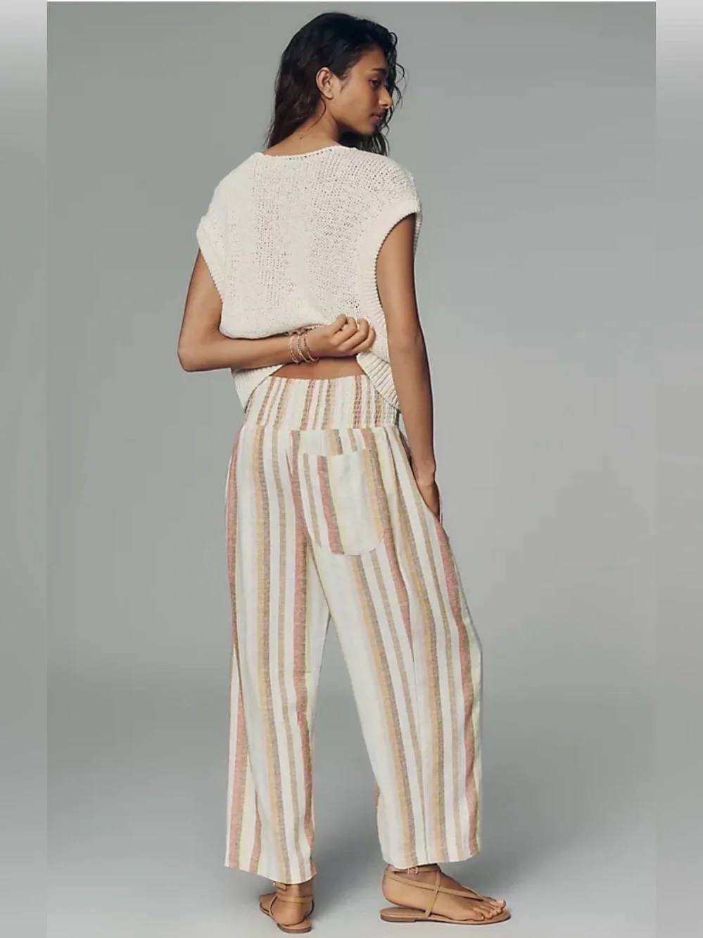 Pilcro Reese Smocked Pull On Barrel Pants in Multi Stripe